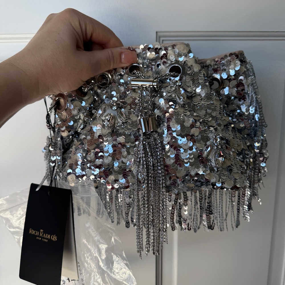 Rich Radi Q’s sequin & beaded bucket handbag